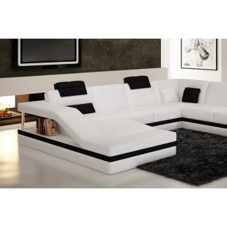 Canapé d'angle en cuir italien 8 places PERFECT, blanc et noir, angle droit