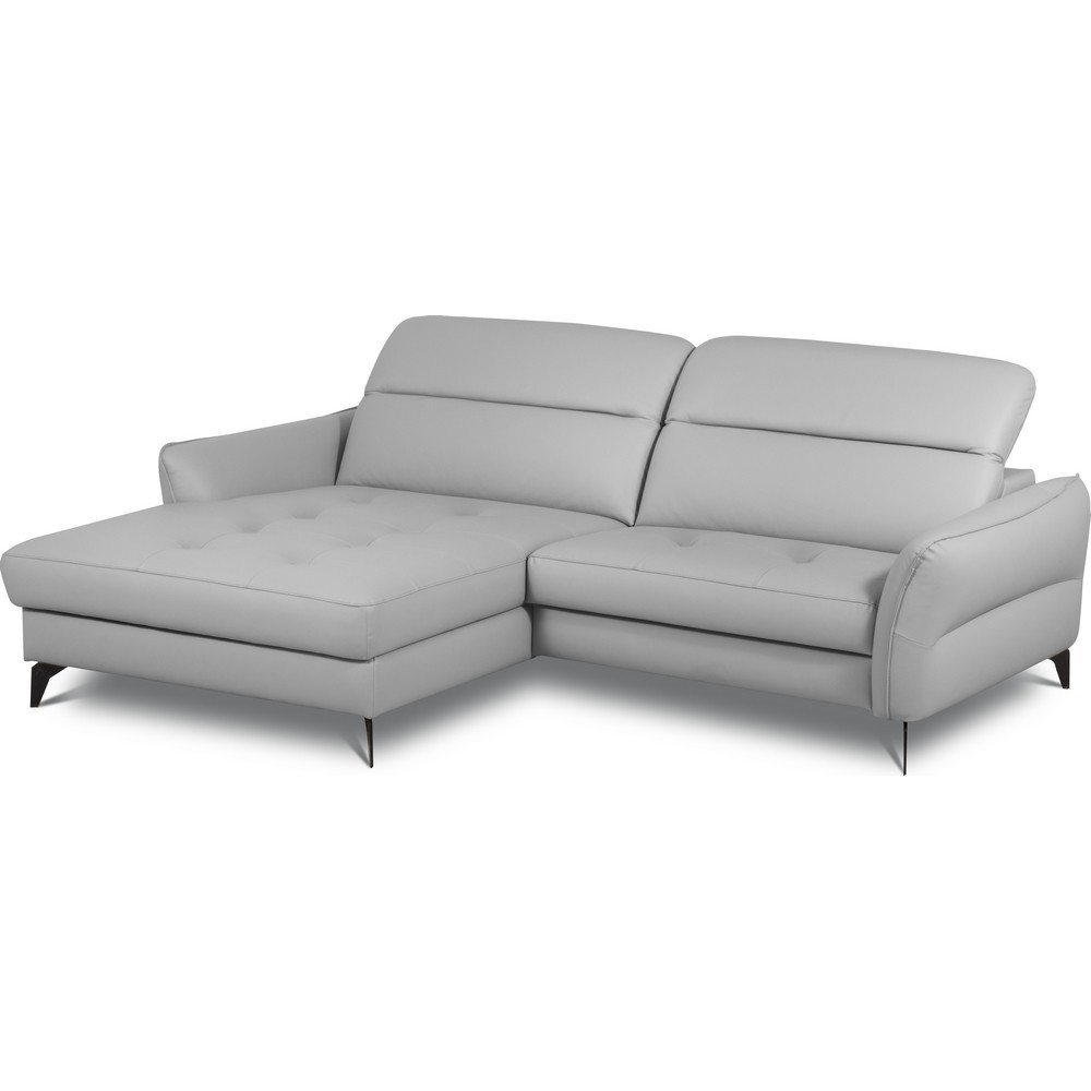 Canapé d'angle convertible en cuir italien luxe 5 places, MANZONI, coffre, gris clair, angle gauche Canapé d'angle convertible en cuir italien luxe 5 places, MANZONI, coffre, gris clair, angle gauche