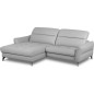 Canapé d'angle convertible en cuir italien luxe 5 places, MANZONI, coffre, gris clair, angle gauche Canapé d'angle convertible en cuir italien luxe 5 places, MANZONI, coffre, gris clair, angle gauche