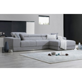 Canapé d'angle BRINDISI en tissu haut de gamme, 5 places, gris