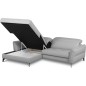 Canapé d'angle convertible en cuir italien luxe 5 places, MANZONI, coffre, gris clair, angle gauche Canapé d'angle convertible en cuir italien luxe 5 places, MANZONI, coffre, gris clair, angle gauche