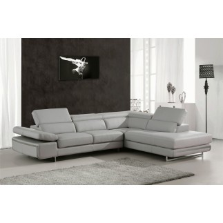 Canapé d'angle, en cuir italien 5/6 places GUCI, gris clair angle droit