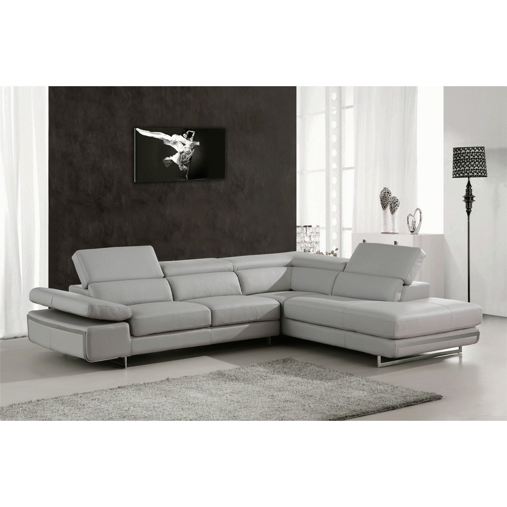 Canapé d'angle, en cuir italien 5/6 places GUCI, gris clair angle droit