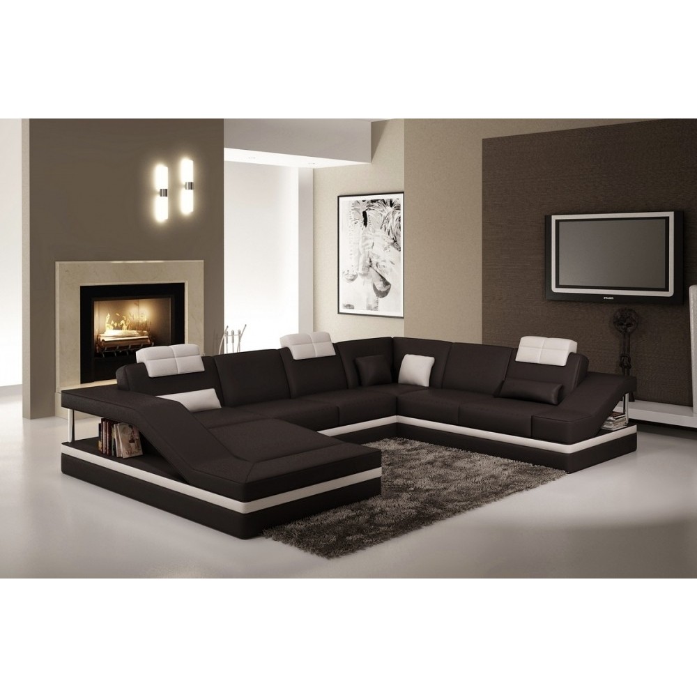 Canapé d'angle en cuir italien 8 places PERFECT, noir et blanc, angle droit Canapé d'angle en cuir italien 8 places PERFECT, noir et blanc, angle droit