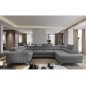- Canapé d'angle convertible, LOUCA VELOURS Luxe, 7/8 places, gris , accoudoir gauche (vu de face)