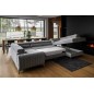 - Canapé d'angle convertible, LOUCA VELOURS Luxe, 7/8 places, gris , accoudoir gauche (vu de face)