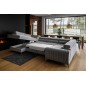 Canapé d'angle convertible LOUCA VELOURS Luxe, 7/8 places, gris , accoudoir droit (vu de face)