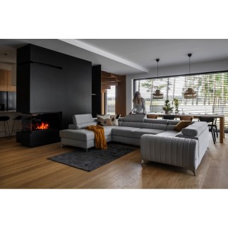 Canapé d'angle convertible LOUCA VELOURS Luxe, 7/8 places, gris , accoudoir droit (vu de face)