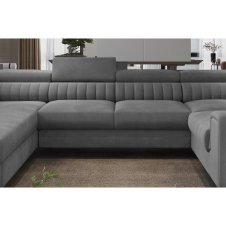 Canapé d'angle convertible LOUCA VELOURS Luxe, 7/8 places, gris , accoudoir droit (vu de face)