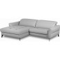 Canapé d'angle convertible en cuir italien luxe 5 places, MANZONI, coffre, gris clair, angle gauche Canapé d'angle convertible en cuir italien luxe 5 places, MANZONI, coffre, gris clair, angle gauche