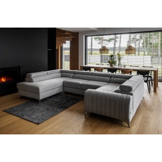 Canapé d'angle convertible LOUCA VELOURS Luxe, 7/8 places, gris , accoudoir droit (vu de face)