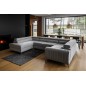 Canapé d'angle convertible LOUCA VELOURS Luxe, 7/8 places, gris , accoudoir droit (vu de face)