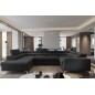 Canapé d'angle convertible LOUCA VELOURS Luxe, 7/8 places, gris anthracite , accoudoir droit (vu de face)