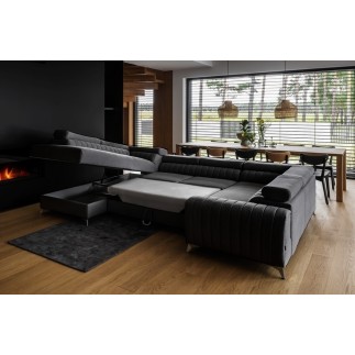 Canapé d'angle convertible LOUCA VELOURS Luxe, 7/8 places, gris anthracite , accoudoir droit (vu de face)