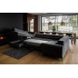 Canapé d'angle convertible LOUCA VELOURS Luxe, 7/8 places, gris anthracite , accoudoir droit (vu de face)