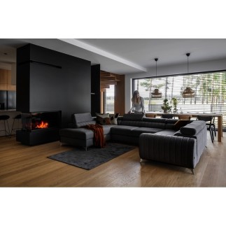 Canapé d'angle convertible LOUCA VELOURS Luxe, 7/8 places, gris anthracite , accoudoir droit (vu de face)