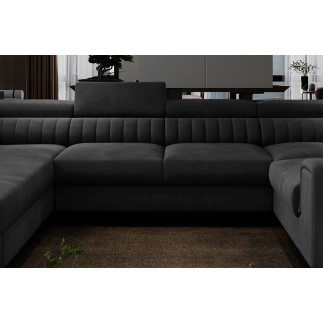 Canapé d'angle convertible LOUCA VELOURS Luxe, 7/8 places, gris anthracite , accoudoir droit (vu de face)