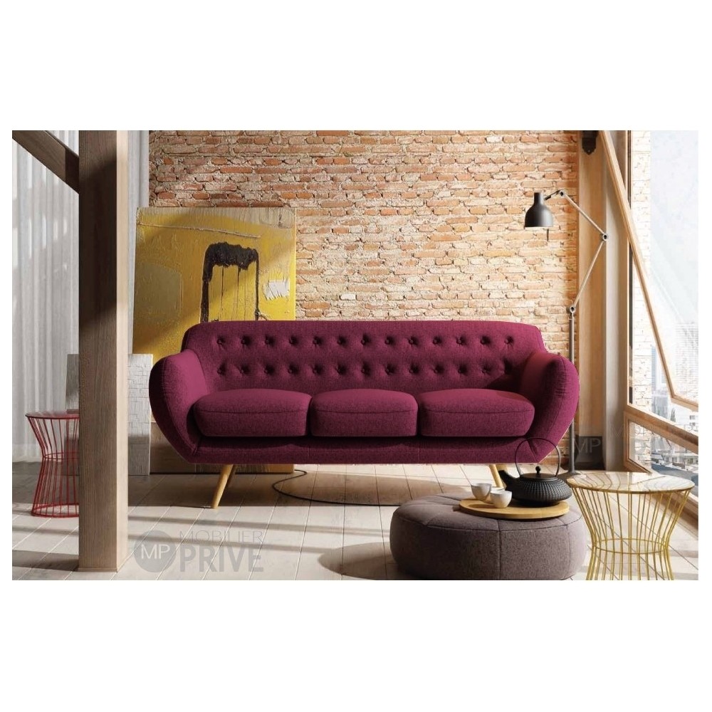 Canapé 3 places en tissu de qualité INAVA, fuschia.