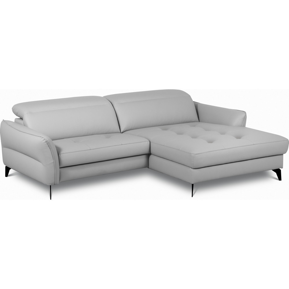Canapé d'angle convertible en cuir italien luxe 5 places, MANZONI, coffre, gris clair, angle droit Canapé d'angle convertible en cuir italien luxe 5 places, MANZONI, coffre, gris clair, angle droit