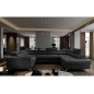 Canapé d'angle convertible, LOUCA VELOURS Luxe, 7/8 places, gris anthracite, accoudoir gauche (vu de face)