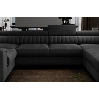 Canapé d'angle convertible, LOUCA VELOURS Luxe, 7/8 places, gris anthracite, accoudoir gauche (vu de face)
