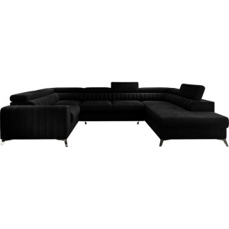 Canapé d'angle convertible, LOUCA VELOURS Luxe, 7/8 places, NOIR, accoudoir gauche (vu de face)