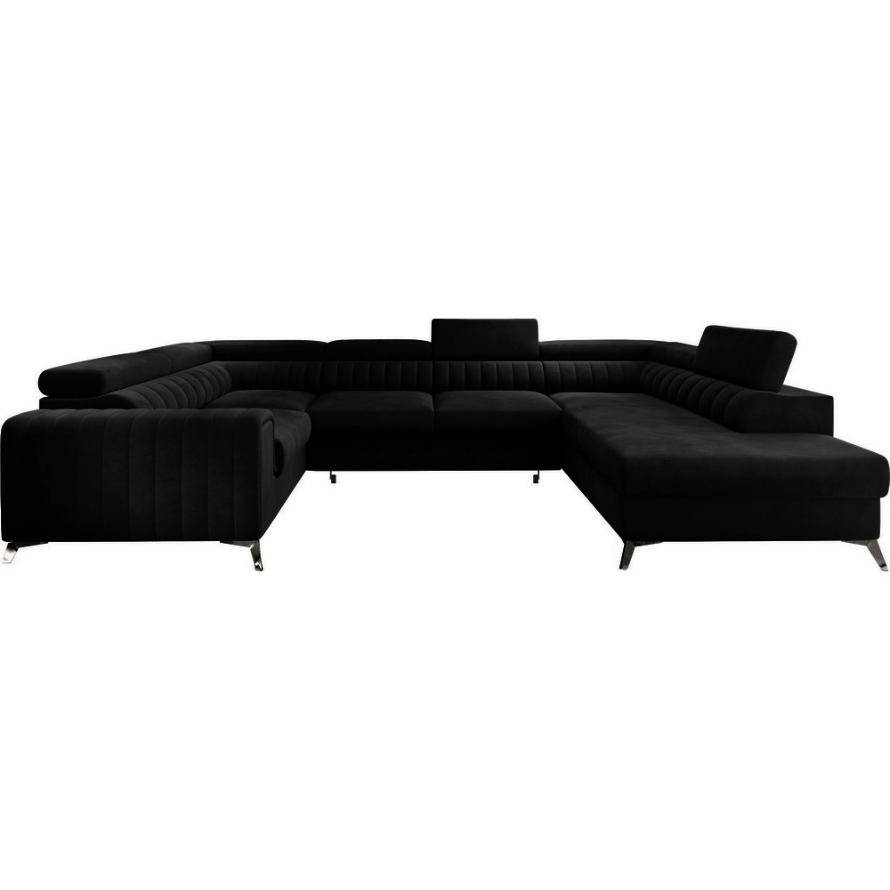 Canapé d'angle convertible, LOUCA VELOURS Luxe, 7/8 places, NOIR, accoudoir gauche (vu de face)