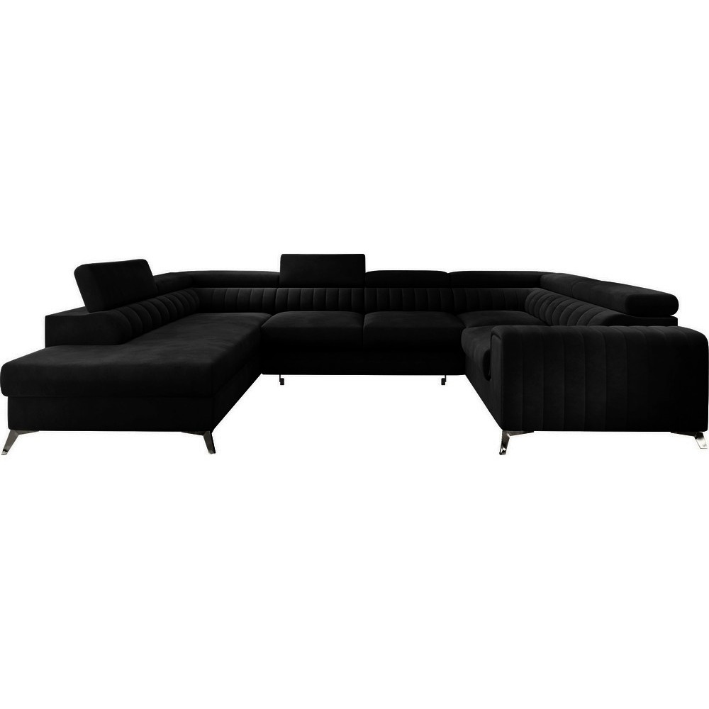 Canapé d'angle convertible LOUCA VELOURS Luxe, 7/8 places, NOIR, accoudoir droit (vu de face)