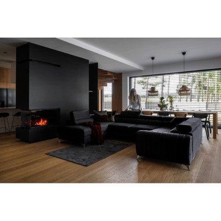 Canapé d'angle convertible LOUCA VELOURS Luxe, 7/8 places, NOIR, accoudoir droit (vu de face)