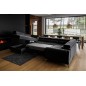 Canapé d'angle convertible LOUCA VELOURS Luxe, 7/8 places, NOIR, accoudoir droit (vu de face)