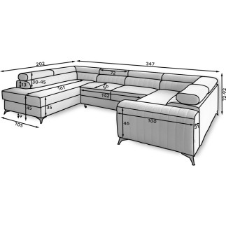 Canapé d'angle convertible LOUCA VELOURS Luxe, 7/8 places, bleu foncé, accoudoir droit (vu de face)