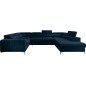 - Canapé d'angle convertible, LOUCA VELOURS Luxe, 7/8 places, bleu foncé, accoudoir gauche (vu de face)