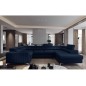 - Canapé d'angle convertible, LOUCA VELOURS Luxe, 7/8 places, bleu foncé, accoudoir gauche (vu de face)