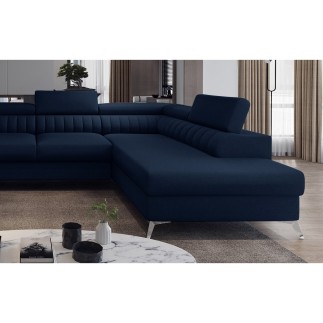 - Canapé d'angle convertible, LOUCA VELOURS Luxe, 7/8 places, bleu foncé, accoudoir gauche (vu de face)