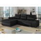 Canapé d'angle convertible en tissu luxe noir et simili cuir noir, 5 places, angle gauche (vu de face) - OTELLO