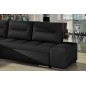 Canapé d'angle convertible en tissu luxe noir et simili cuir noir, 5 places, angle gauche (vu de face) - OTELLO