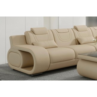 Canapé d'angle en cuir italien 5 places HANSEN, beige, angle droit
