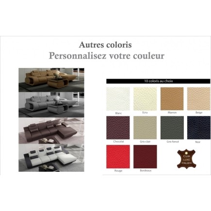 Canapé d'angle en cuir italien 5 places HANSEN, couleurs personnalisées, angle droit