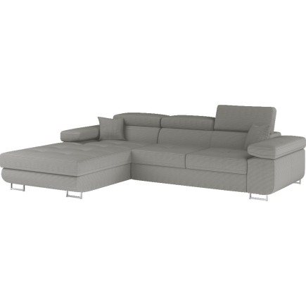 Canapé d'angle convertible - ARMEL en velours cottelé luxe 5 places, couleur gris, coffre, angle gauche (vu de face)