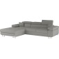 Canapé d'angle convertible - ARMEL en velours cottelé luxe 5 places, couleur gris, coffre, angle gauche (vu de face)