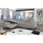 Canapé d'angle convertible - ARMEL en velours cottelé luxe 5 places, couleur gris, coffre, angle gauche (vu de face)