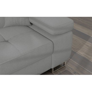 Canapé d'angle convertible - ARMEL en velours cottelé luxe 5 places, couleur gris, coffre, angle gauche (vu de face)