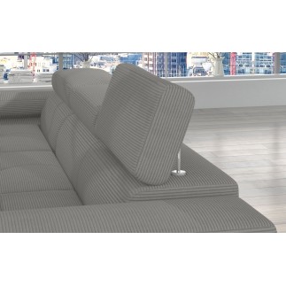 Canapé d'angle convertible - ARMEL en velours cottelé luxe 5 places, couleur gris, coffre, angle gauche (vu de face)