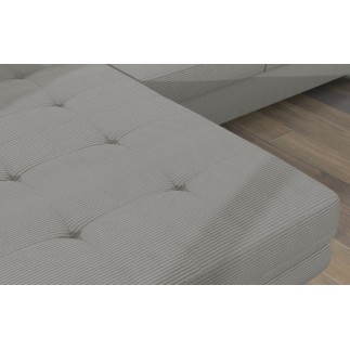 Canapé d'angle convertible - ARMEL en velours cottelé luxe 5 places, couleur gris, coffre, angle gauche (vu de face)