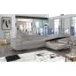 Canapé d'angle convertible ARMEL en velours cottelé luxe 5 places, couleur gris, avec coffre, angle droit (vu de face)