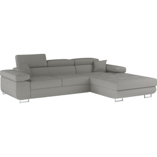 Canapé d'angle convertible ARMEL en velours cottelé luxe 5 places, couleur gris, avec coffre, angle droit (vu de face)