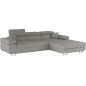 Canapé d'angle convertible ARMEL en velours cottelé luxe 5 places, couleur gris, avec coffre, angle droit (vu de face)