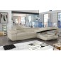 Canapé d'angle convertible ARMEL en velours cottelé luxe 5 places, couleur beige, avec coffre, angle droit (vu de face)
