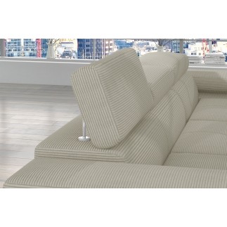 Canapé d'angle convertible ARMEL en velours cottelé luxe 5 places, couleur beige, avec coffre, angle droit (vu de face)