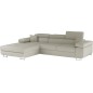 Canapé d'angle convertible - ARMEL en velours cottelé luxe 5 places, couleur beige, coffre, angle gauche (vu de face)